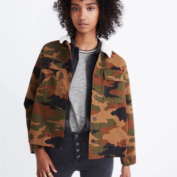 Madewell Jackets & Blazers - MADEWELL Northward Cropped Army Jacket in Cottontail Camo: Sherpa Edition